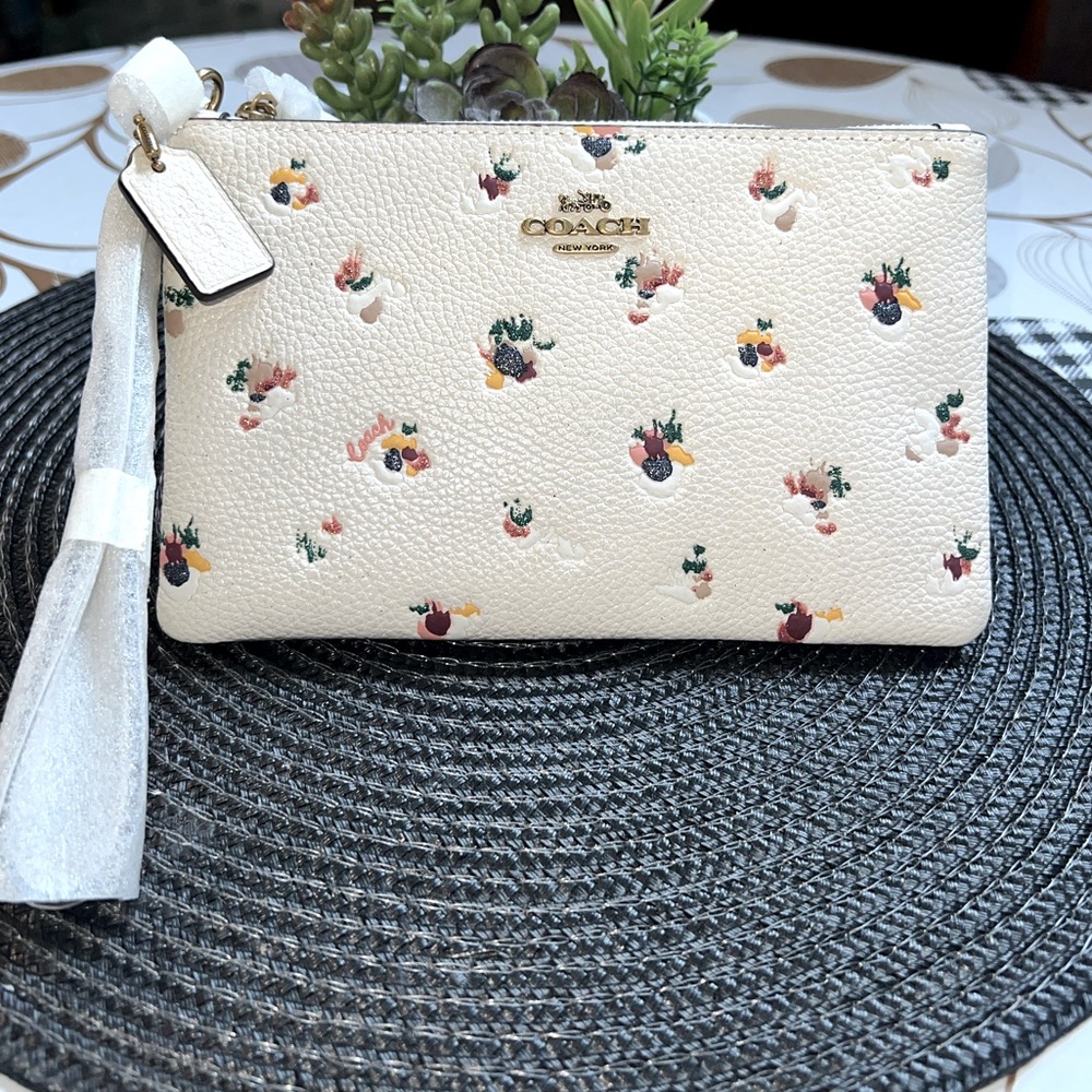 COACH leather Wristlet With Floral Print